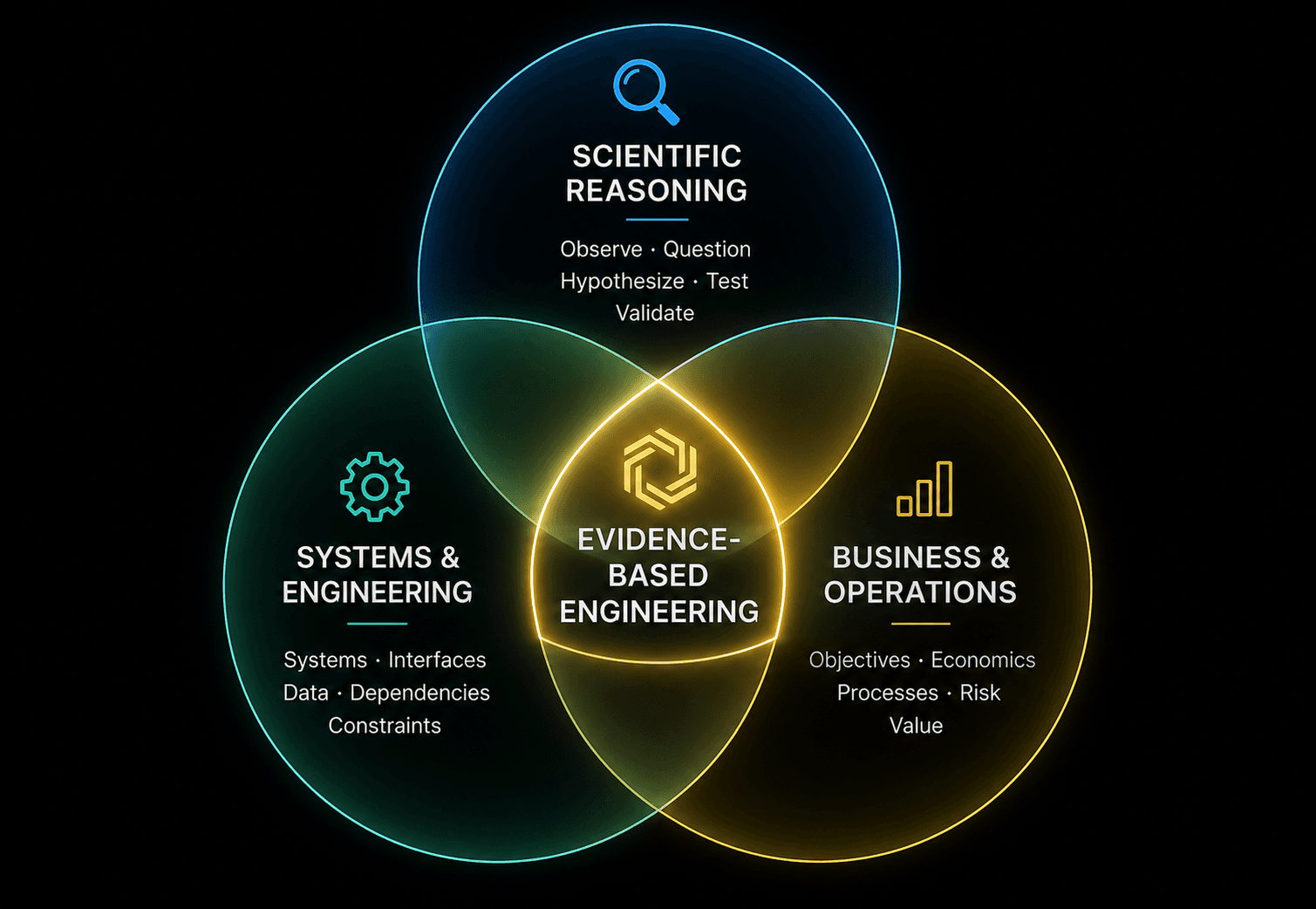 Scientific reasoning, systems and engineering, and business and operations converging on evidence-based engineering